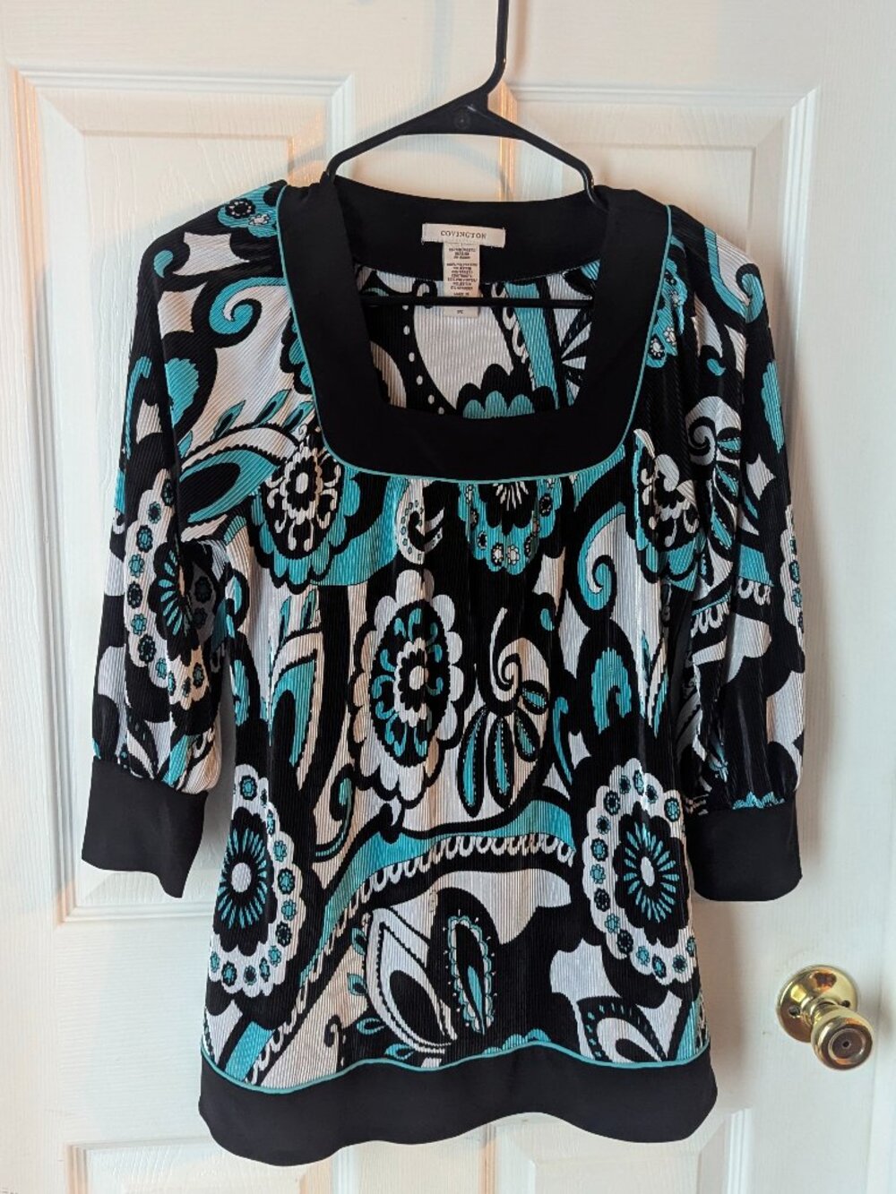 Covington blue black and white blouse - S